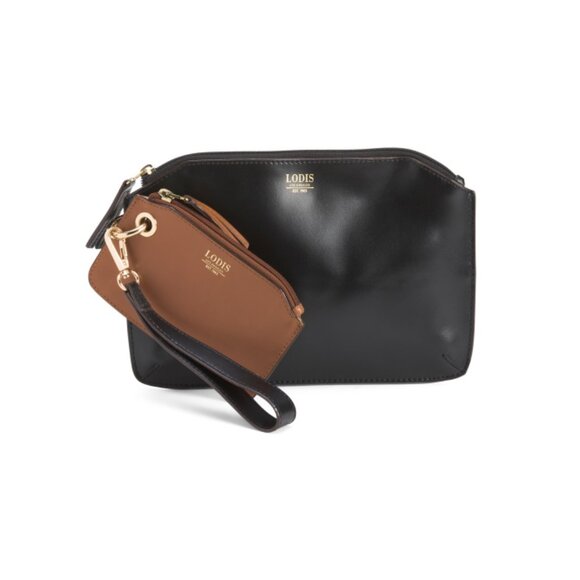 LODIS Black/brown Leather Clutch With Card Case - Picture 1 of 2